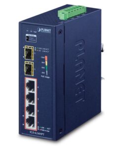 De Planet IGS-624HPT 4-poort industriële POE+ Switch is bij Shop4power uit voorraad het goedkoopst leverbaar.