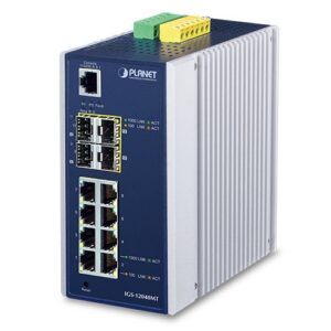 De Planet IGS-12040MT industriële 8-poort 10/100/1000T + 4-poort 100/1000X SFP managed switch is uit voorraad leverbaar bij Shop4power dè distributeur van de Benelux