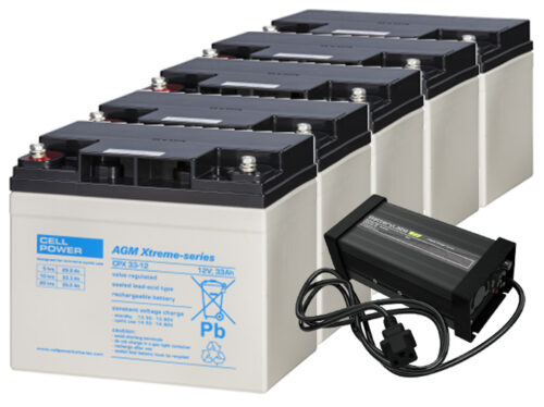 Complete set 5 pcs of Lead/acid Batteries with 5Amps charger in stock with shop4power.nl