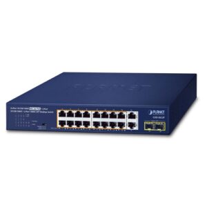 De 16-poort Gb High Power PoE+ 2-poort Gb RJ45 + 2 poort SFP desktop switch is uit voorraad leverbaar bij shop4power