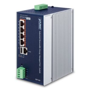 De Planet BSP-360 Industriële Groene 5-poort Gigabit Managed Switch/Router met 4 POE+ poorten is uit voorraad leverbaar bij shop4power