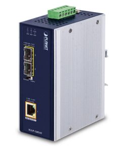De Industriële Planet IGUP-1205AT 2 poort 100/1000X naar 1 poort 10/100/1000T 802.3bt PPE++ media converter is uit voorraad verkrijgbaar bij shop4power, de Planet webshop van Nederland