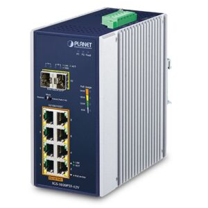 De Planet IGS-1020PTF-12V Industriële 8-poort Gb 802.3at POE+ en 2-poort SFP exhternet switch met 12 Volt booster is uit voorraad leverbaar bij shop4power