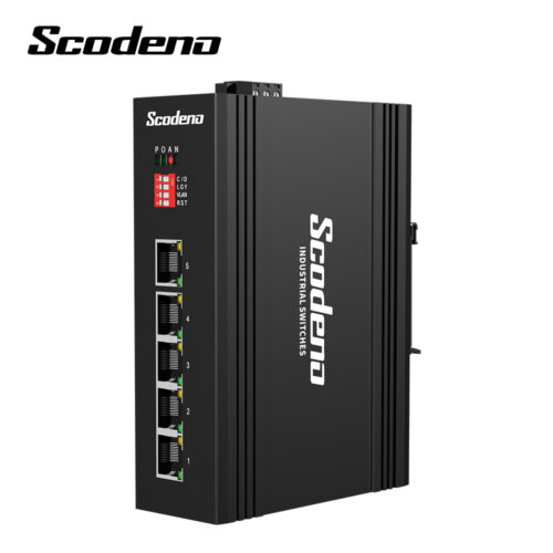 De Scodeno XPTN-9000-65-5GT industriële 5-poort Din-rail switch bezit 5 10/100/1000BASE-T poorten en is uit voorraad leverbaar bij shop4power, dé exclusieve importeur van Scodeno voor de BENELUX