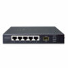 De nieuwe Planet Switch GSD-603F heeft 5 poorten Gigabit koper en 1 poort Gigabit SFP voor fiber, de switch is uit voorraad leverbaar bij shop4power.nl dè importeur voor Planet producten