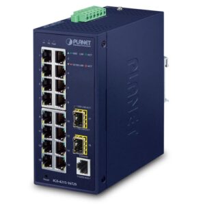 De Planet IGS-4215-16T2S industriele L2/L4 16-poort 10/100/1000T + 2-poort 100/1000X SFP Managed switch is uit voorraad het goedkoopst leverbaar bij shop4power.nl de Planet distributeur van de Benelux
