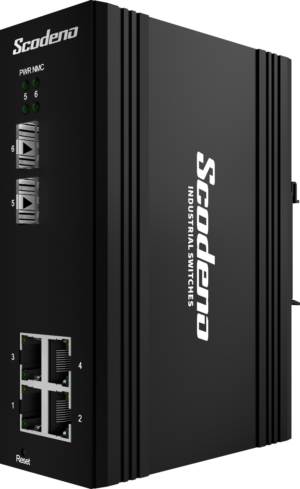 Bij de Exclusief distributeur in de Benelux verkrijgbaar is de Scodeno industriële Managed Din-Rail switch met 2 poort 1000X SFP en 4 poort 10/100/1000T High Power PoE uit voorraad leverbaar bij Shop4power.nl