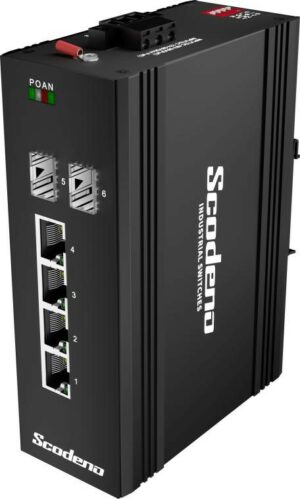 Verkrijgbaar bij de exlusieve distributeur is de Scodeno XPTN-9000-65-2GX4GT is een unmanaged industriële switch met 2 poorten 1000X SFP en 4 poort 10/100/1000T Gigabit
