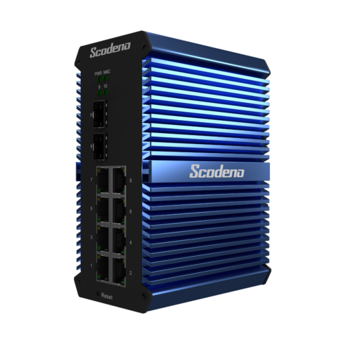 Bij de Exclusief distributeur in de Benelux verkrijgbaar is de Scodeno industriële Managed Din-Rail switch met 2 poort 1000X SFP en 8 poort 10/100/1000T High Power PoE uit voorraad leverbaar bij Shop4power.nl