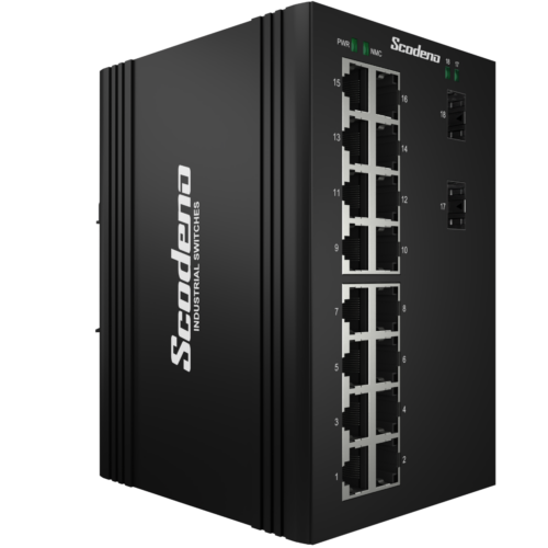 Bij de Exclusief distributeur in de Benelux verkrijgbaar is de Scodeno industriële Managed Din-Rail switch met 2 poort 1000X SFP en 16 poort 10/100/1000T High Power PoE uit voorraad leverbaar bij Shop4power.nl