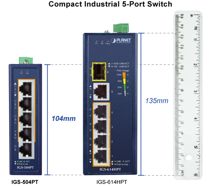 Planet IGS-504PT compact industrial 5-port switch